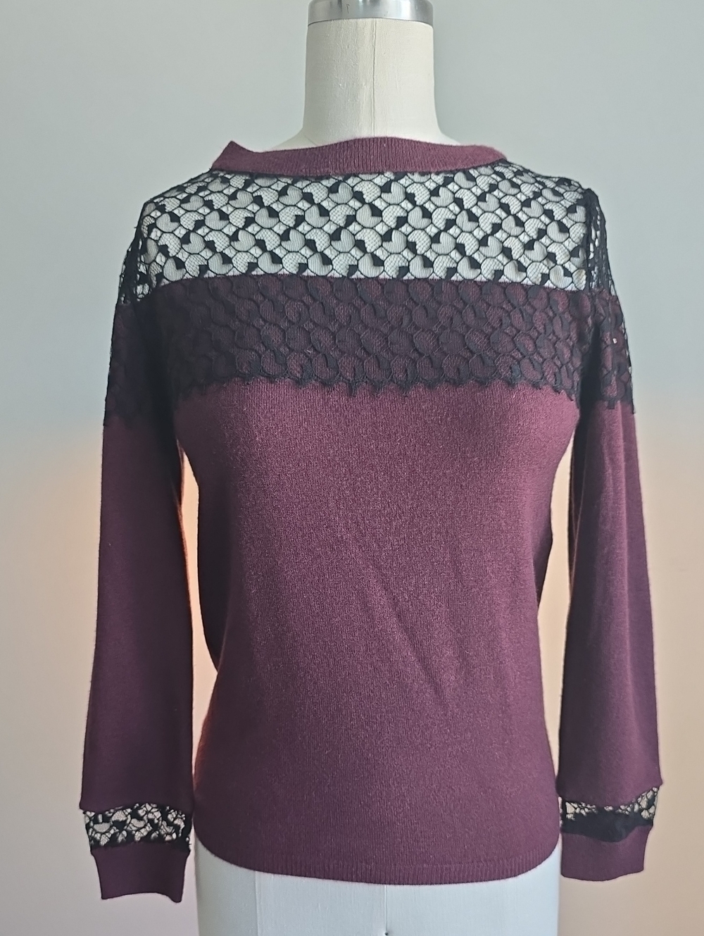 Nina Ricci Plum Sweater with Black Lace Yoke